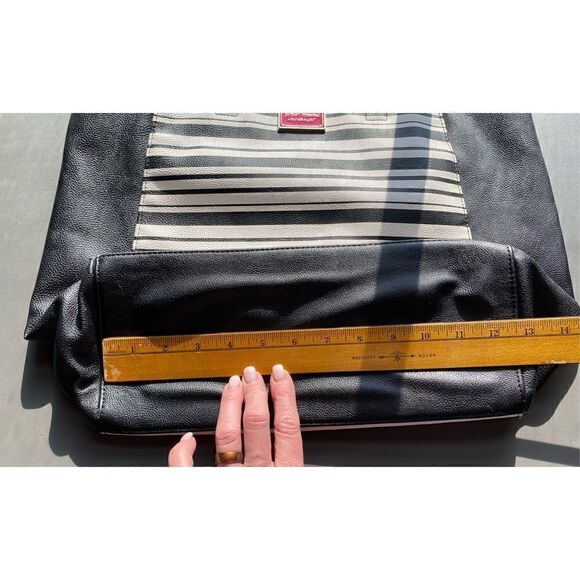 Betsey Johnson Black and white striped tote floral satin lining - Picture 15 of 16